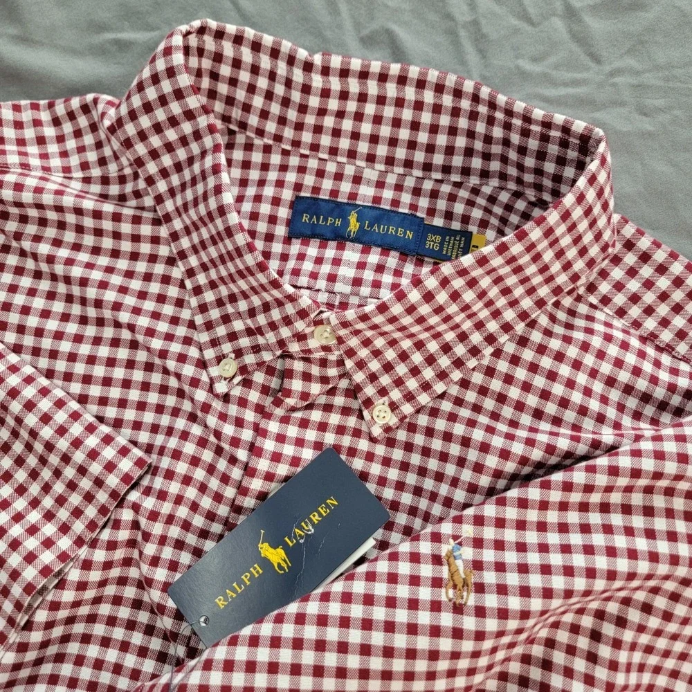 New Polo Ralph Lauren Shirt Men's 3XB Big & Tall Red Gigham Short Sleeve Oxford